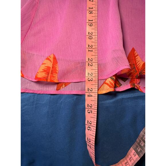 Sofia Vergara Feather Peplum Ruffle Wrap Blouse Womens Large Boho Cottagecore - Picture 7 of 7